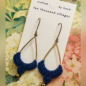 NWT- Ten Thousand Villages macrame Blue and Gold Earrings